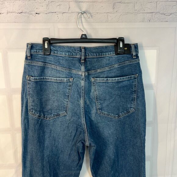 Express Blue Whiskered High Waisted 90's Bootcut Cotton Blended Jeans Size 12 - Picture 7 of 11